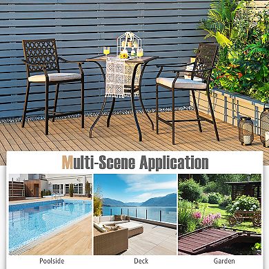 Costway Patio Bar Stool Counter Height Cushioned Chair Armrest Garden Deck