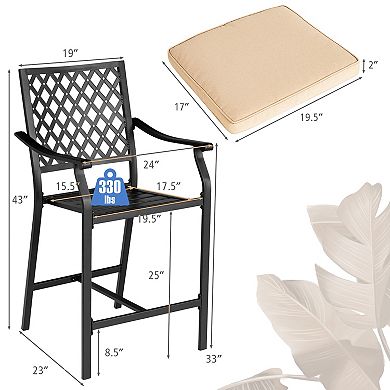 Costway Patio Bar Stool Counter Height Cushioned Chair Armrest Garden Deck