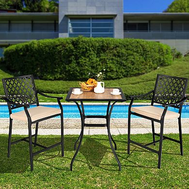Costway Patio Bar Stool Counter Height Cushioned Chair Armrest Garden Deck
