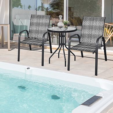 Costway Set of 6 Patio Rattan Dining Chairs Stackable Armrest Garden