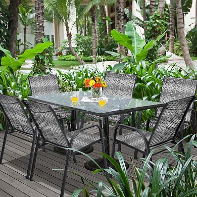 Costway Set of 6 Patio Rattan Dining Chairs Stackable Armrest Garden