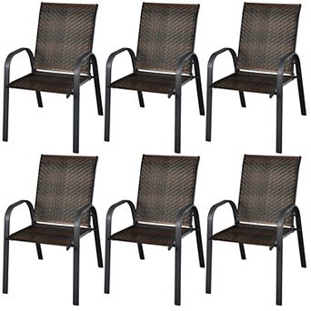Costway Set of 6 Patio Rattan Dining Chairs Stackable Armrest Garden