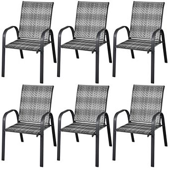 Costway Set of 6 Patio Rattan Dining Chairs Stackable Armrest Garden