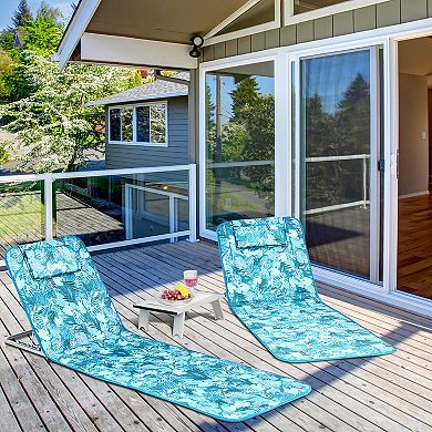 Costway 3-Piece Beach Lounge Chair Mat Set 2 Adjustable Lounge Chairs with Table