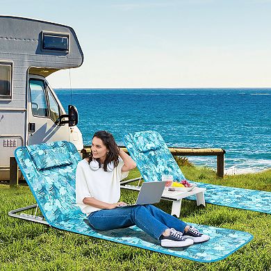 Costway 3-Piece Beach Lounge Chair Mat Set 2 Adjustable Lounge Chairs with Table