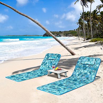 Costway 3-Piece Beach Lounge Chair Mat Set 2 Adjustable Lounge Chairs with Table