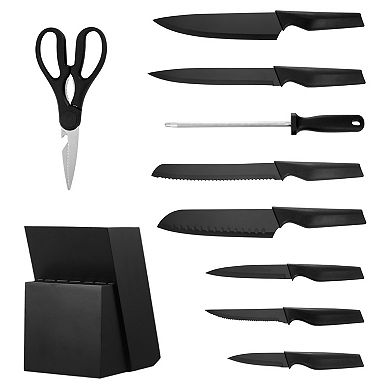 15-Piece German High Carbon Stainless Steel Knife Set with Block and Sharpener PP Ergonomic Handle