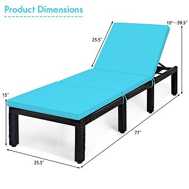 Costway Patio Rattan Lounge Chair Height Adjustable Turquoise