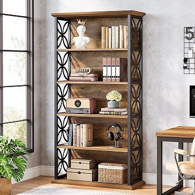 6 Tier Industrial Bookcase With Metal Frame And Open Shelves For Living Room Storage