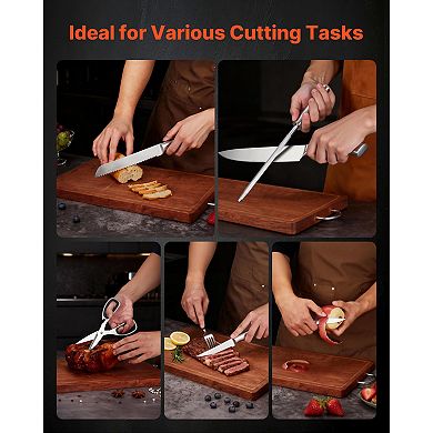 15-Piece German High Carbon Stainless Steel Sharp Knife Set with Block Sharpener Ergonomic Handle