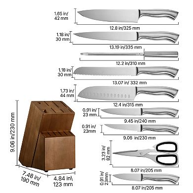15-Piece German High Carbon Stainless Steel Sharp Knife Set with Block Sharpener Ergonomic Handle