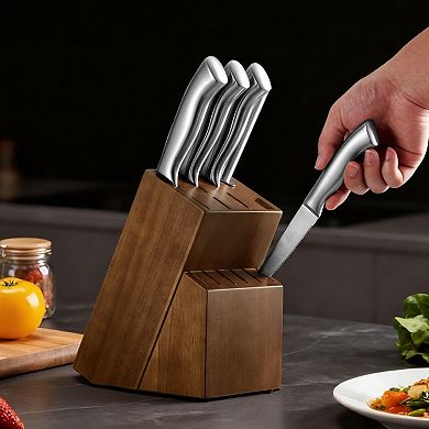 15-Piece German High Carbon Stainless Steel Sharp Knife Set with Block Sharpener Ergonomic Handle