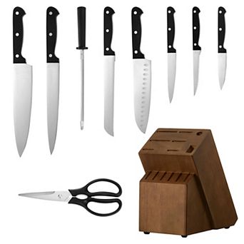 15 pc German High Carbon Stainless Steel Knife Set with Block and Sharpener ABS Ergonomic Handle