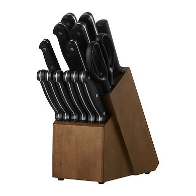 15-Piece German High Carbon Stainless Steel Knife Set with Block and Sharpener ABS Ergonomic Handle