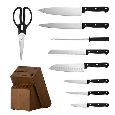 15-Piece German High Carbon Stainless Steel Knife Set with Block and Sharpener ABS Ergonomic Handle