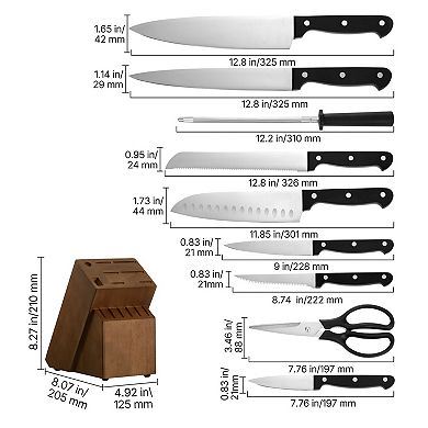 15-Piece German High Carbon Stainless Steel Knife Set with Block and Sharpener ABS Ergonomic Handle