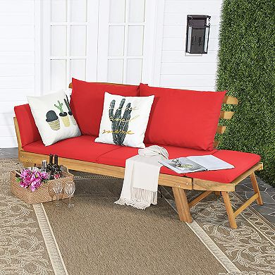 Costway Patio Convertible Sofa Daybed Solid Wood Adjustable Thick Cushion