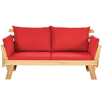 Costway Patio Convertible Sofa Daybed Solid Wood Adjustable Thick Cushion