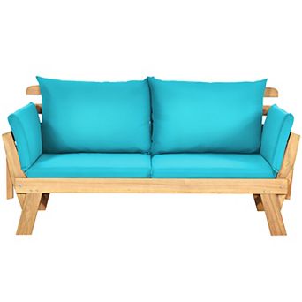 Costway Patio Convertible Sofa Daybed Solid Wood Adjustable Thick Cushion