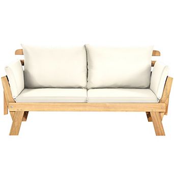 Costway Patio Convertible Sofa Daybed Solid Wood Adjustable Thick Cushion
