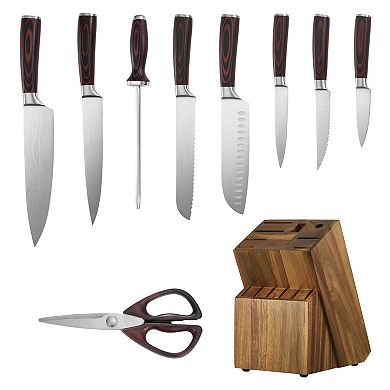 15-Piece High Carbon Stainless Steel Knife Set with Block and Sharpener Ergonomic Handle