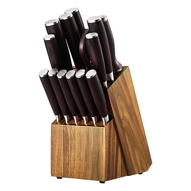 15-Piece High Carbon Stainless Steel Knife Set with Block and Sharpener Ergonomic Handle