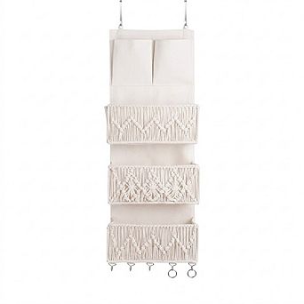 Over The Door Organizer with 3 Woven Pockets Hanging Storage Rack