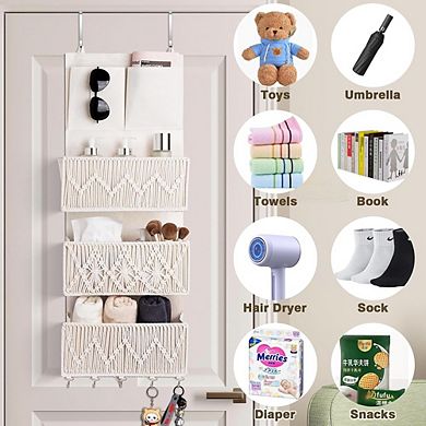 Over The Door Organizer with 3 Woven Pockets Hanging Storage Rack