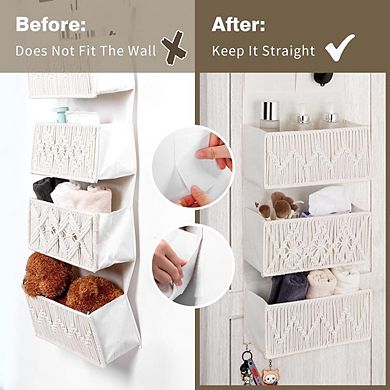 Over The Door Organizer with 3 Woven Pockets Hanging Storage Rack
