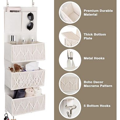 Over The Door Organizer with 3 Woven Pockets Hanging Storage Rack