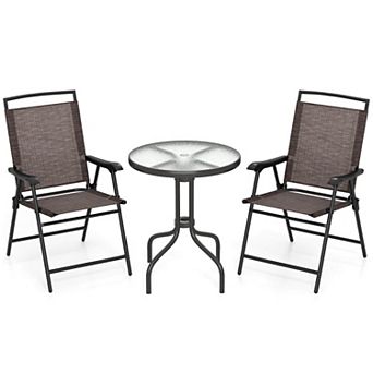 Costway 3 pc Outdoor Bistro Dining Furniture Set with 1.57" Umbrella Hole Rippled