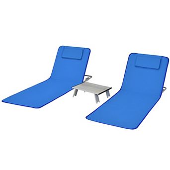 Costway 3 pc Beach Lounge Chair Mat Set 2 Adjustable Lounge Chairs with Table