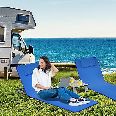 Costway 3-Piece Beach Lounge Chair Mat Set 2 Adjustable Lounge Chairs with Table