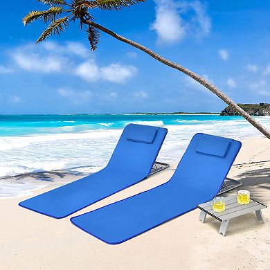 Costway 3-Piece Beach Lounge Chair Mat Set 2 Adjustable Lounge Chairs with Table