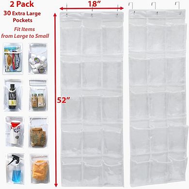 Over The Door Pantry Organizer 2-Pack with 15 Clear Hanging Pockets Storage Rack