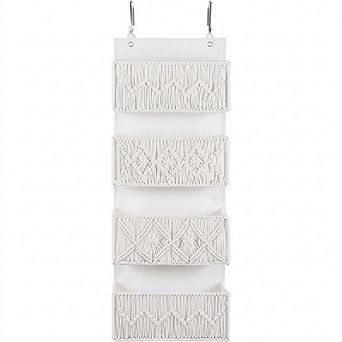Over Door Macrame Organizer with 4 Woven Pockets for Storage