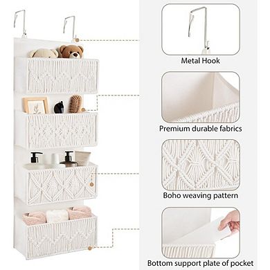 Over Door Macrame Organizer with 4 Woven Pockets for Storage