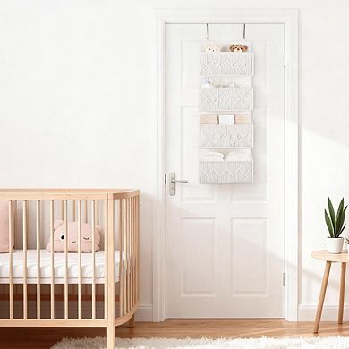 Over Door Macrame Organizer with 4 Woven Pockets for Storage