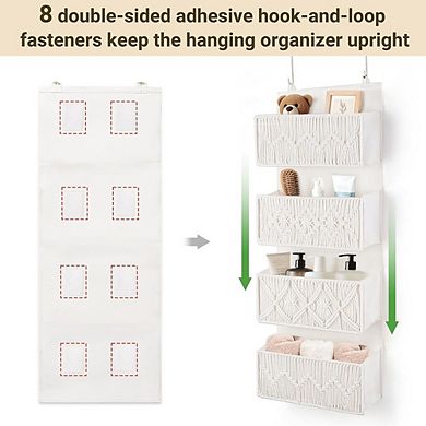 Over Door Macrame Organizer with 4 Woven Pockets for Storage