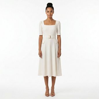 Women's Maison Tara Belted Square Neck Midi Dress