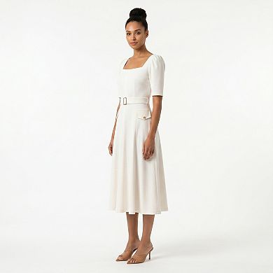 Women's Maison Tara Belted Square Neck Midi Dress