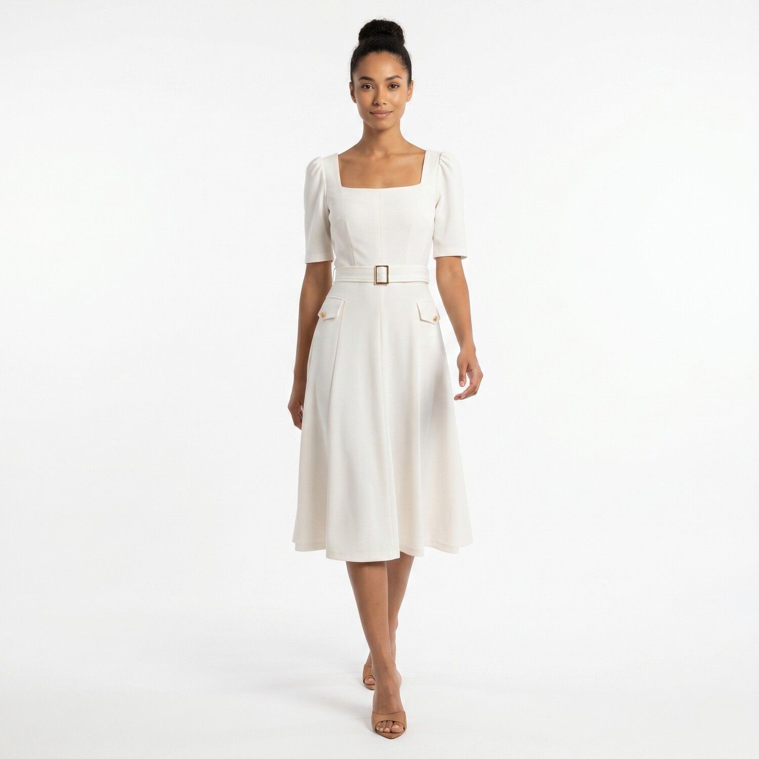 Женское платье Maison Tara Belted Square Neck Midi — фото 3