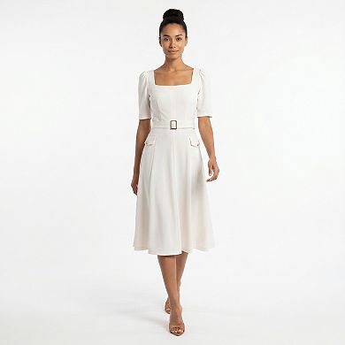 Women's Maison Tara Belted Square Neck Midi Dress
