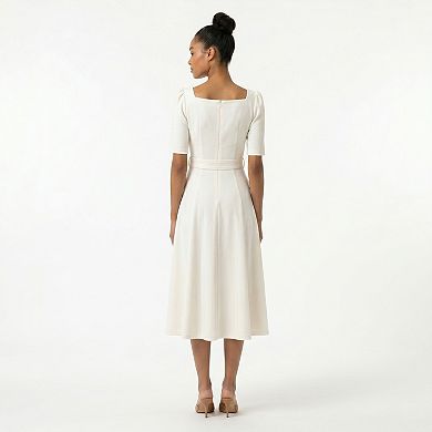 Women's Maison Tara Belted Square Neck Midi Dress