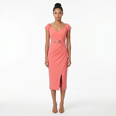 maison tara pink dress Maison Tara Dress Women 8 Pink Polka Dot Quarter Sleeve Belted Midi Casual