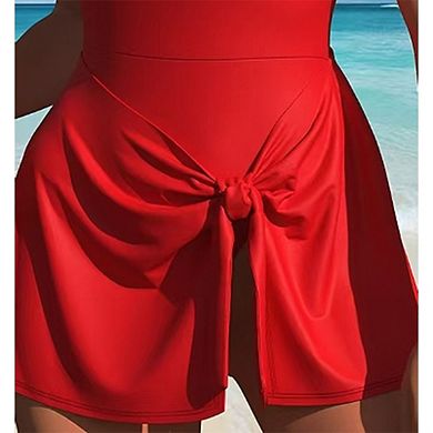 Women's One Piece Swimsuit - Square Neck Tie Front Swim Dress with Adjustable Straps
