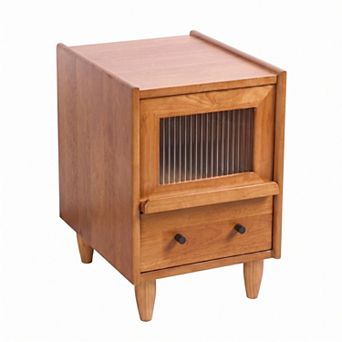 Retro Brown Solid Wood Nightstand with Two Drawers