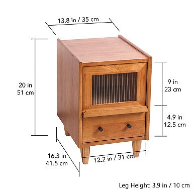 Retro Brown Solid Wood Nightstand with Two Drawers