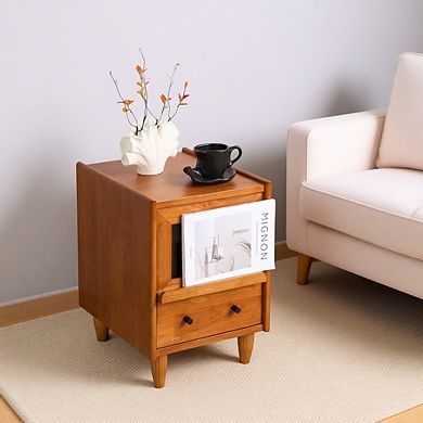 Retro Brown Solid Wood Nightstand with Two Drawers