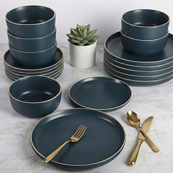 Modern Stoneware Plates and Bowls Sets, 18 pc Matte Dinnerware Set, Chip Resistant Dish set